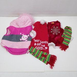 Simple Dog Small Christmas Outfits Puffer Hoodie Snowflake Skirt Scarfs